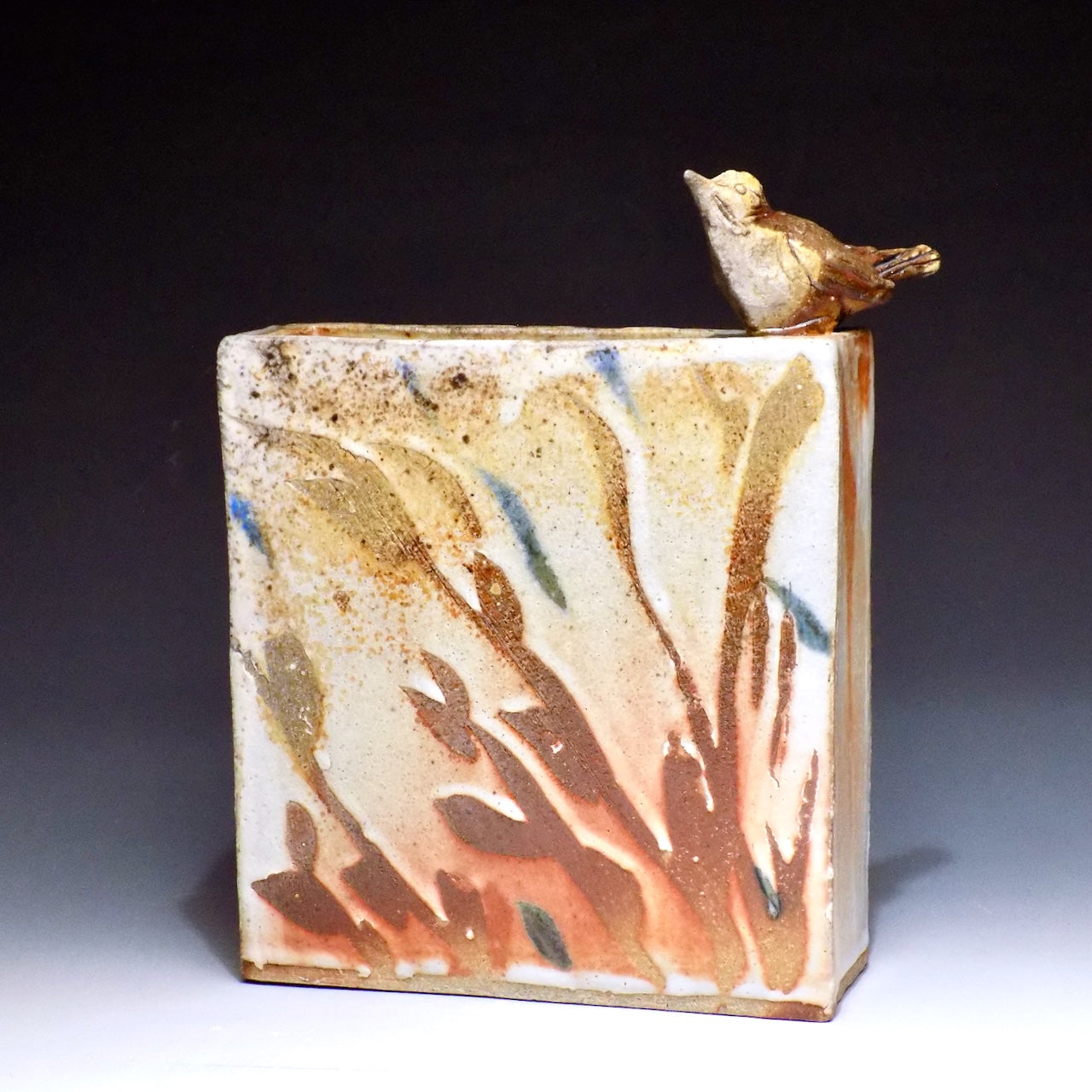 Square Vase with Sparrow