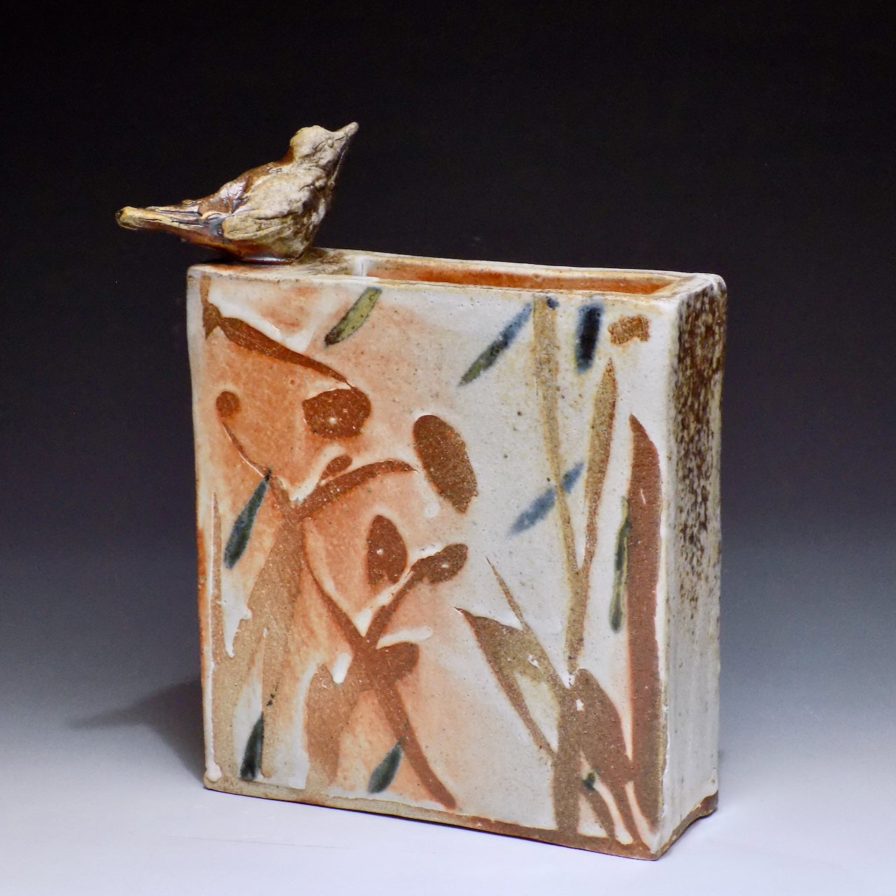 Square Vase with Sparrow